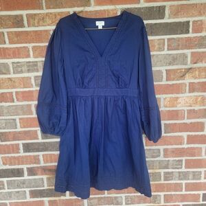 J. Crew V Neck Peasant Sleeve Boho Mini Dress XS Navy Blue